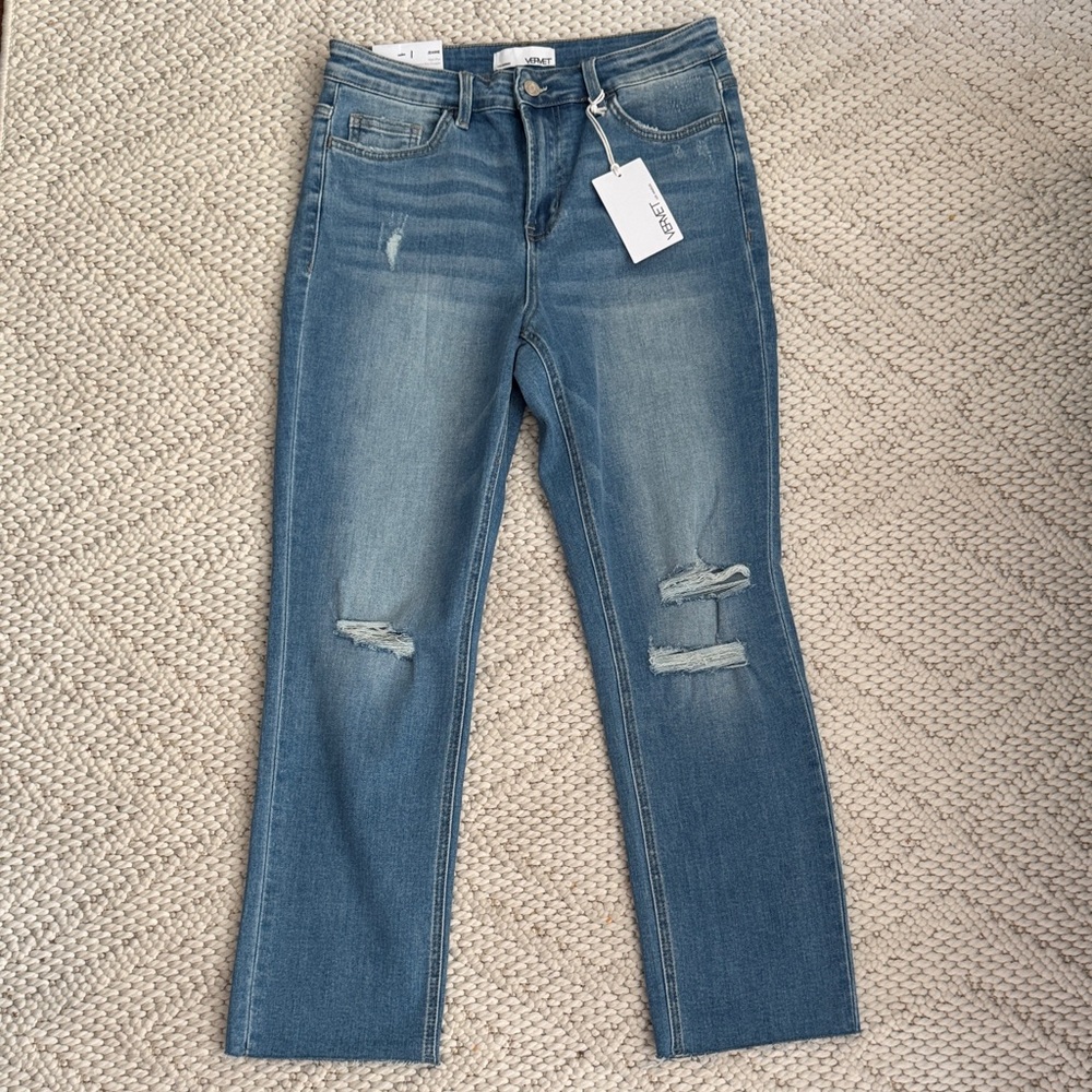 Vervet Blue Distressed Straight Leg Jeans